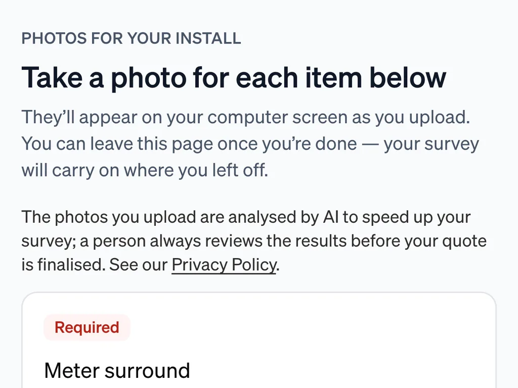 The customer portal asking for a photo of each item