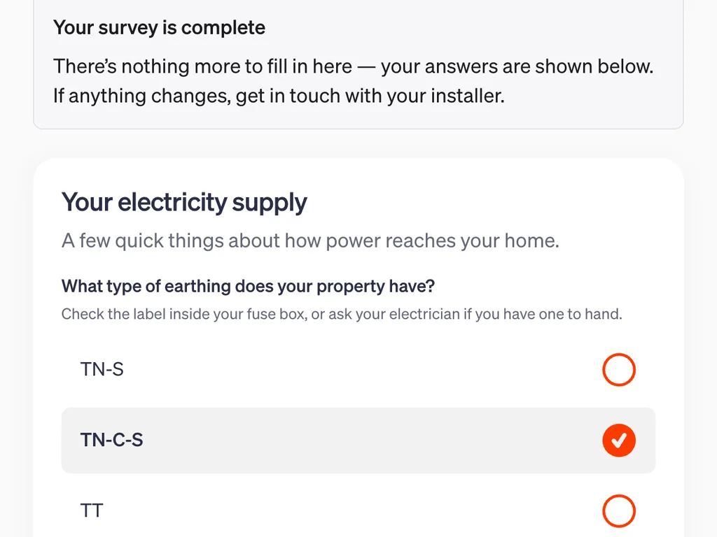 The customer portal survey on desktop, with the answers filled in