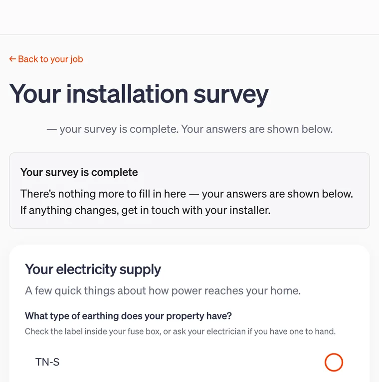 The customer portal survey on desktop: with the supply questions answered